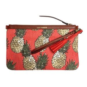 Lucky Brand Linen Blend Pineapple Print Zip Top Clutch Bag